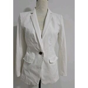 Ann Taylor White Blazer Jacket Size 6 Four Button Sleeve, Classy, Workwear, Boss